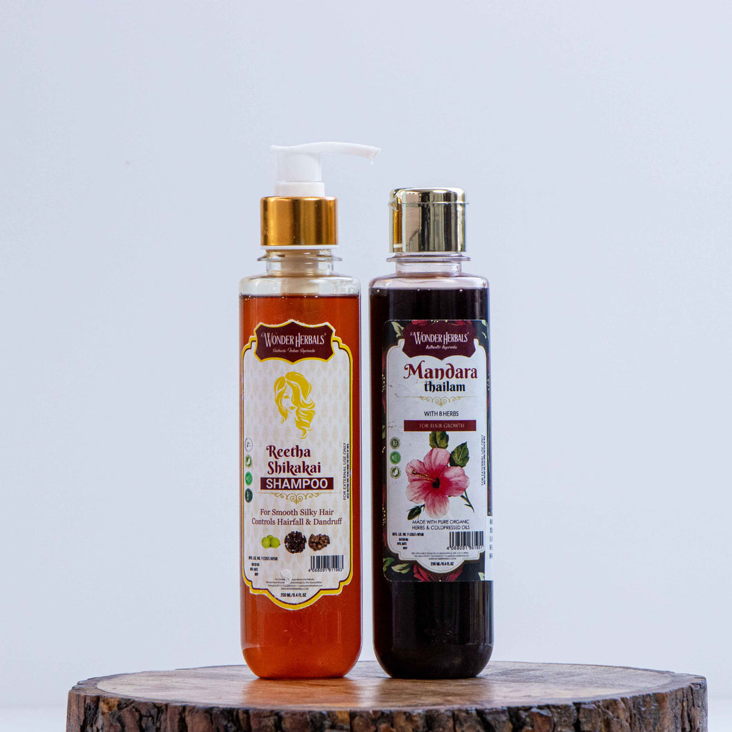 Mandara Tailam & Reetha Shikakai Cleanser Combo - Wonder Herbals India